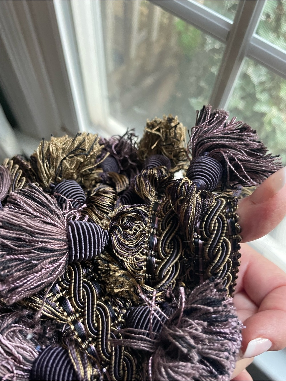 Five Yards + 31 inches Decorative Plum & Gold Tassel Trim! (Continuous Piece) - Picture 8 of 9